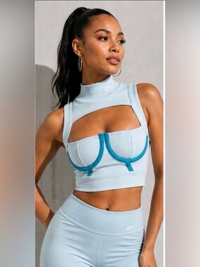 Cardi B x Reebok Ribbed Cutout Crop Top Whisper Blue Size M Sold Out